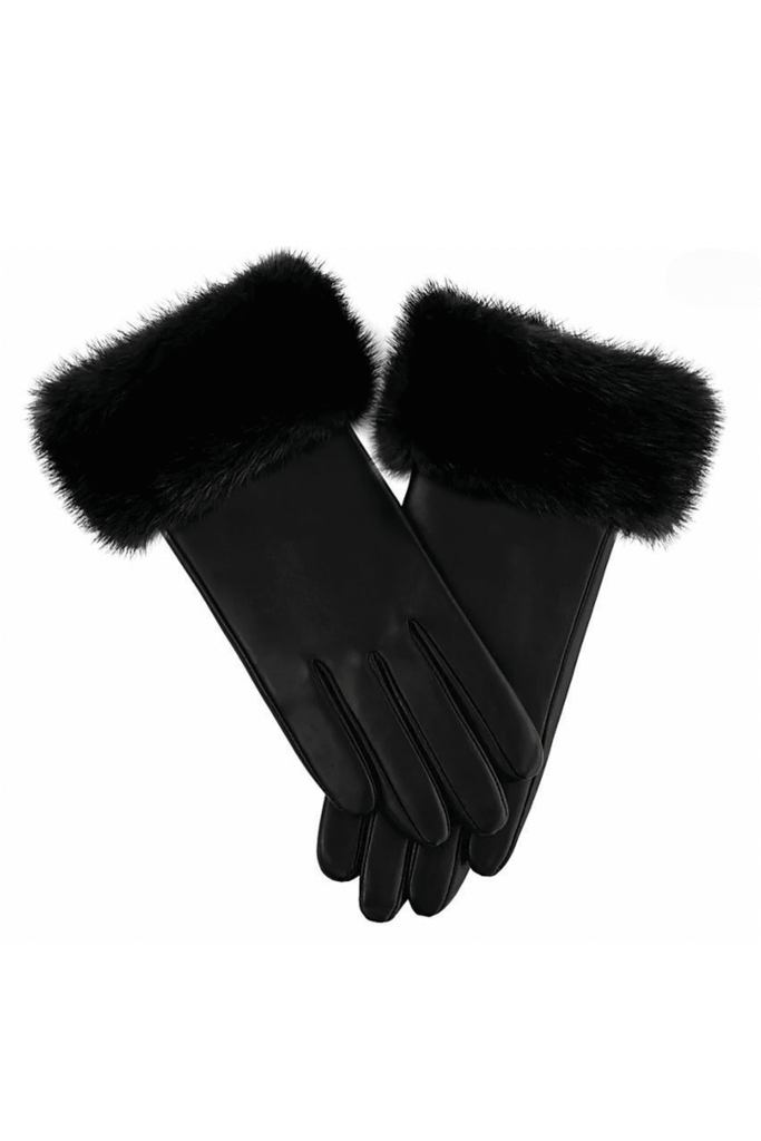 Black Mink Leather Gloves