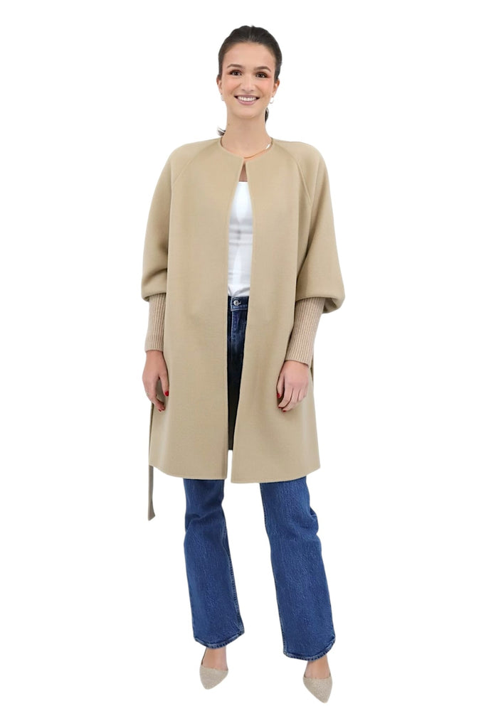 Wool Ribbed Cuff Sleeve Coat in Irish Cream