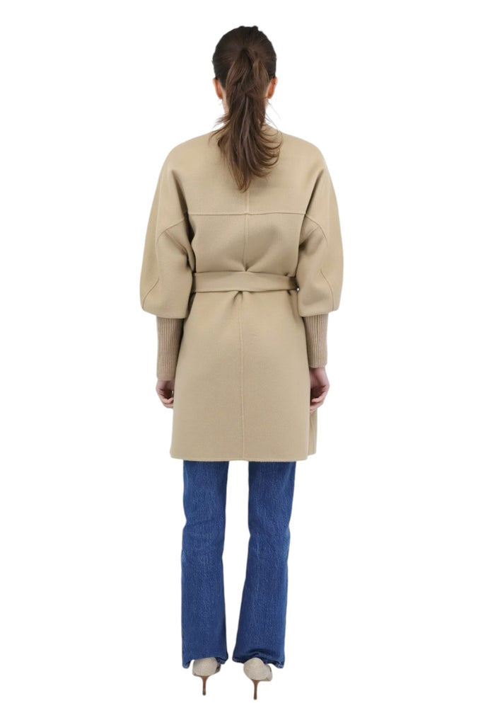 Wool Ribbed Cuff Sleeve Coat in Irish Cream