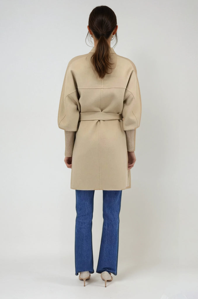 Wool Ribbed Cuff Sleeve Coat in Irish Cream