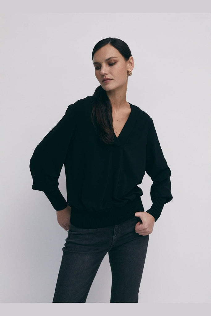 Long sleeve top with solid rib