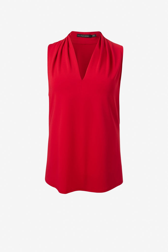 Matte jersey sleeveless pleated v-neck top