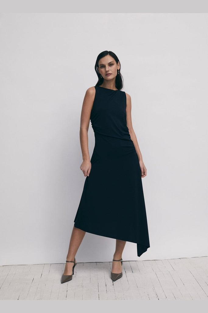 Asymetric gathered midi dress