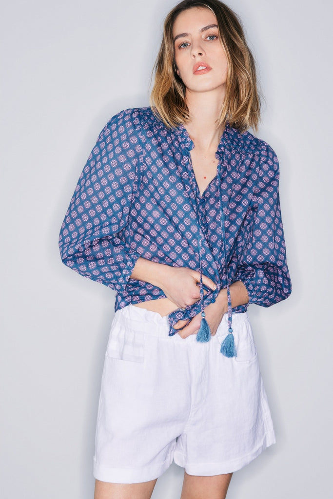 Kurt 3/4 Sleeve Smocked Printed Blouse