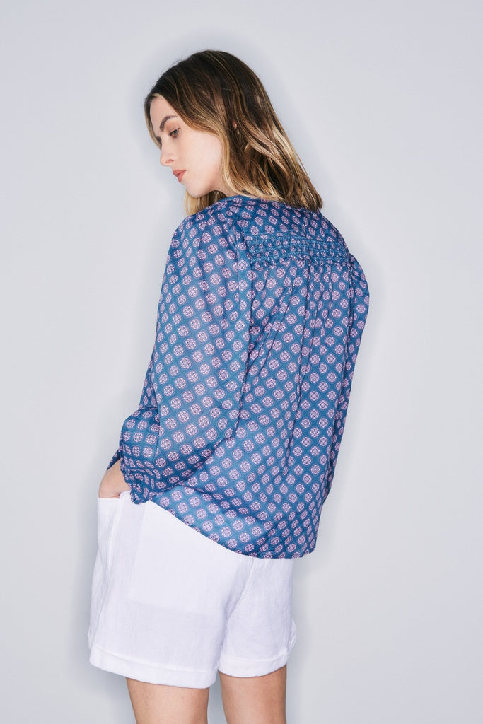 Kurt 3/4 Sleeve Smocked Printed Blouse