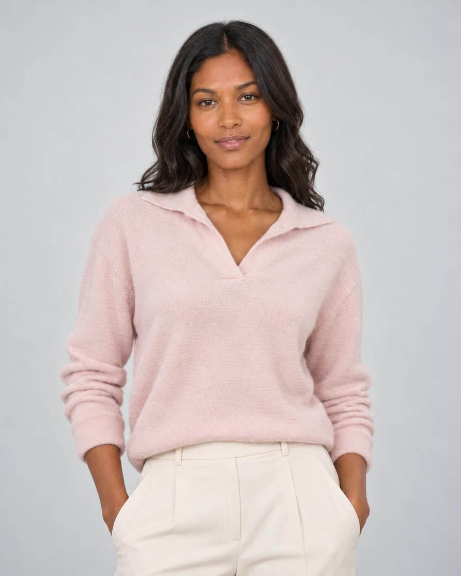 Polo Pullover Sweater - Soft Pink