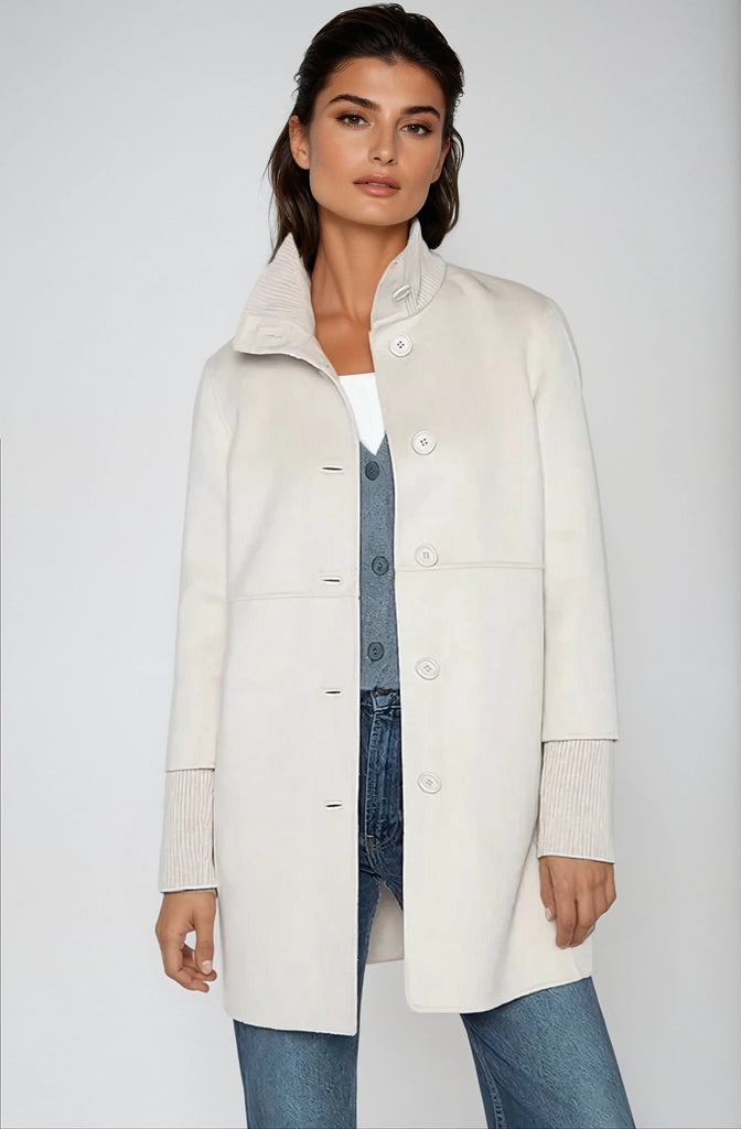 Button Front Knit Trim Coat