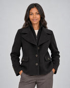 Knit Insert Notch Collar Coat - Black