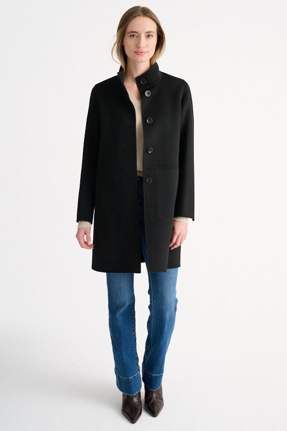 Button Mock Coat - Black
