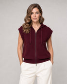 Sleeveless Rib Zip Hoodie - Cordovan