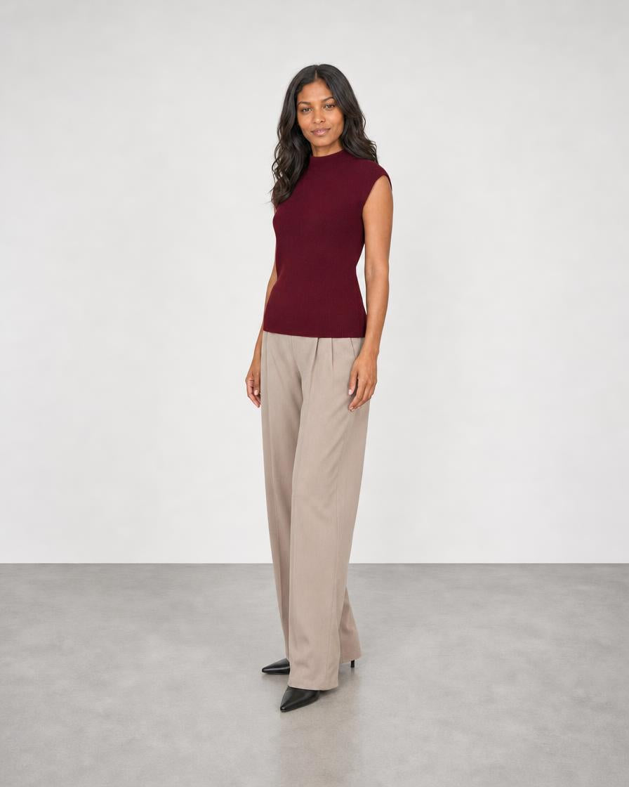 Sleeveless Rib Funnel - Cordovan