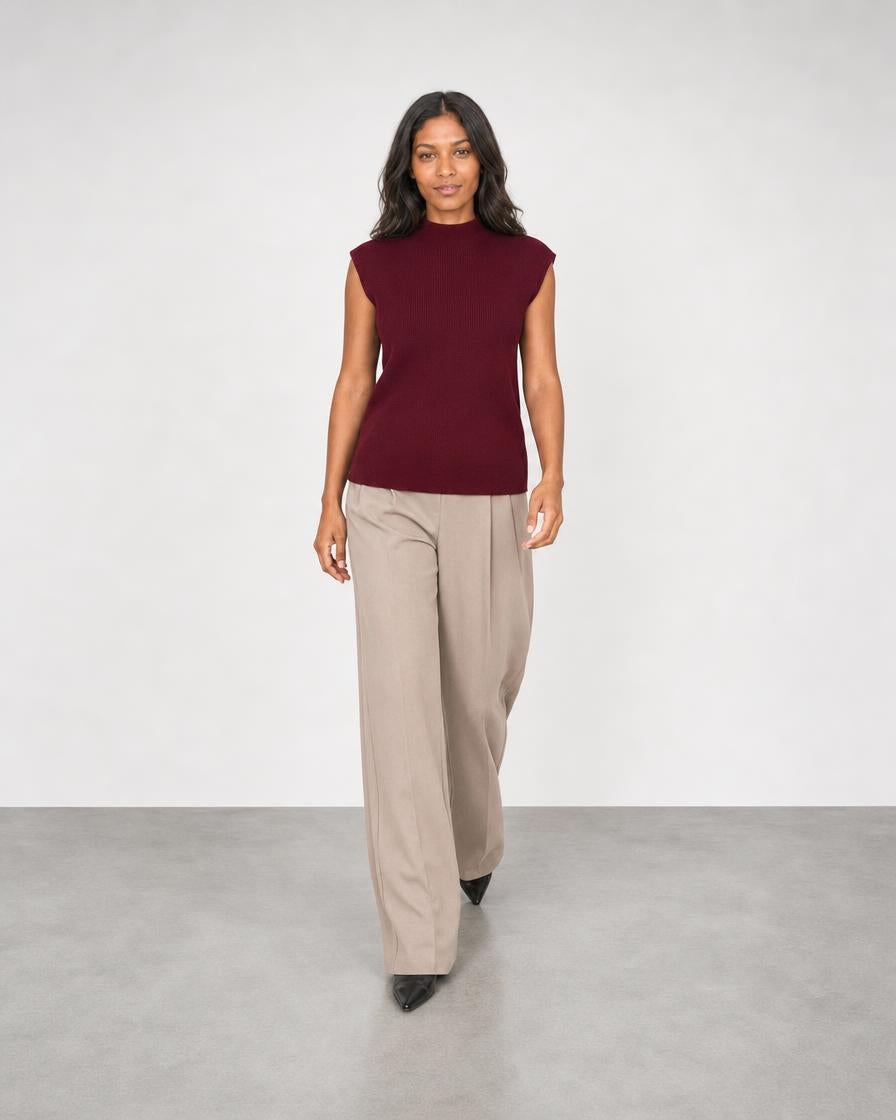 Sleeveless Rib Funnel - Cordovan