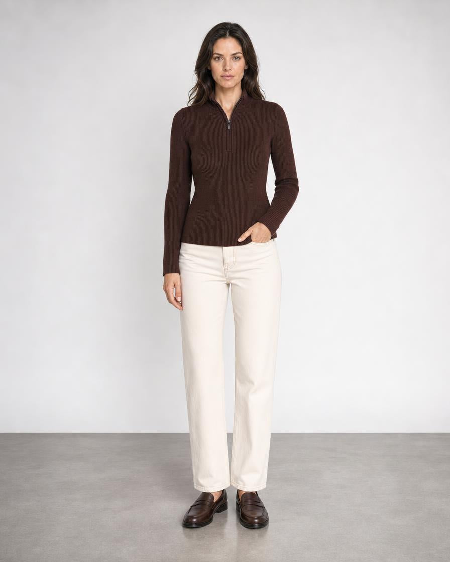 Rib Zip Mock - Chocolate