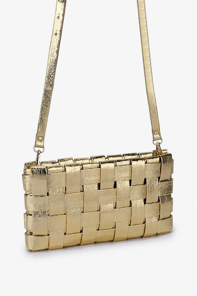 Lindy Woven Clutch Small Hi Shine Metallic Platinum