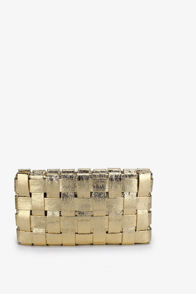 Lindy Woven Clutch Small Hi Shine Metallic Platinum