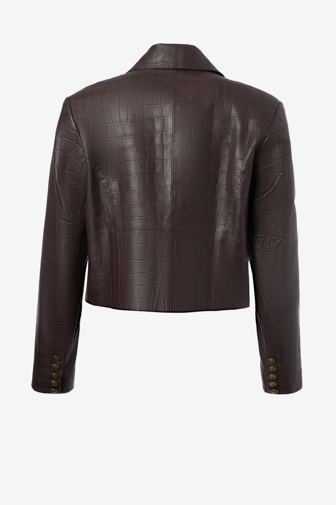 Leather Croco boxy crop jacket