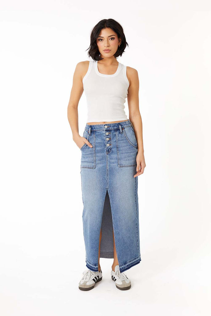 Carol Exposed Button Denim Skirt