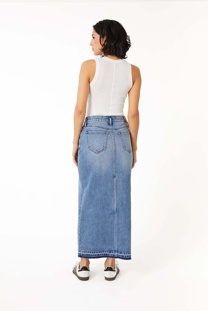 Carol Exposed Button Denim Skirt