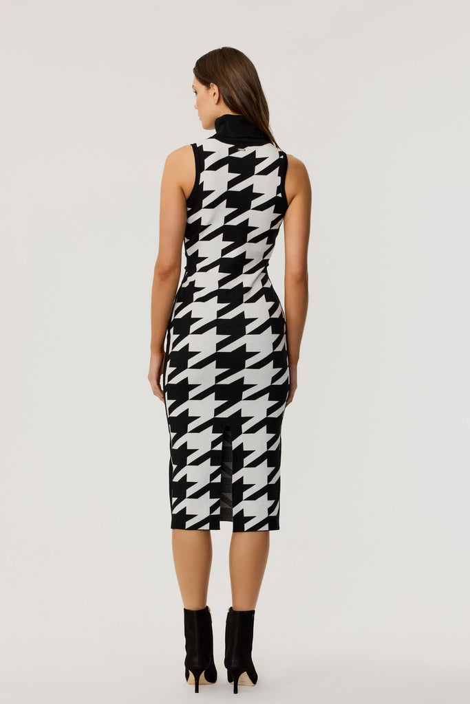 Peggy Sleeveless Large Houndstooth Tie-Front Dress