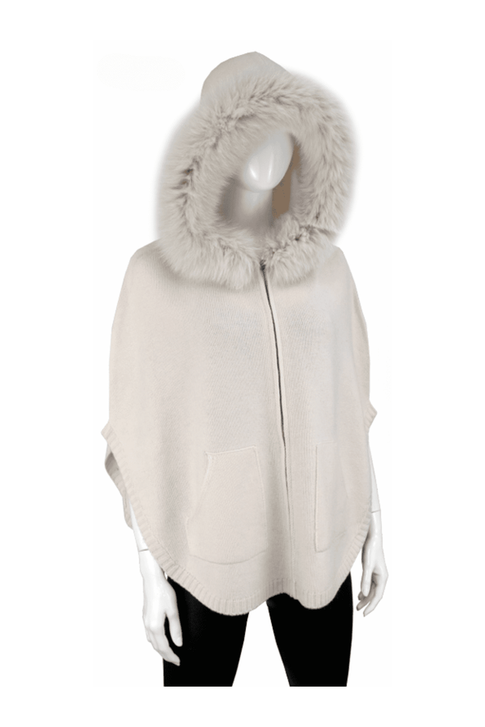 Pearl Zip Up Poncho w/Fox Trim