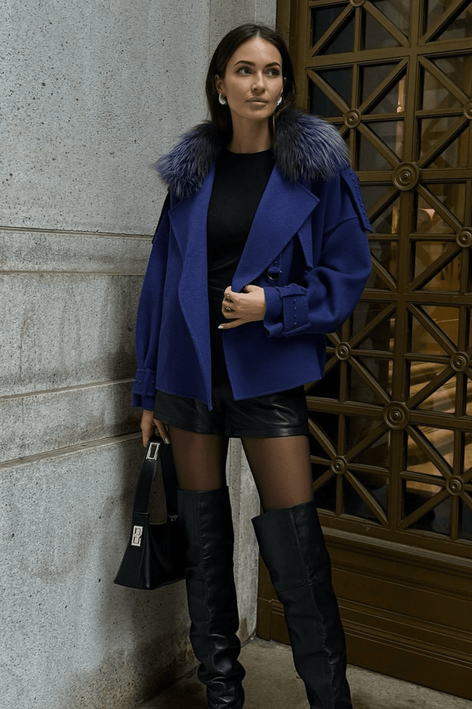 Embroidered Short Trench in Spect Blue