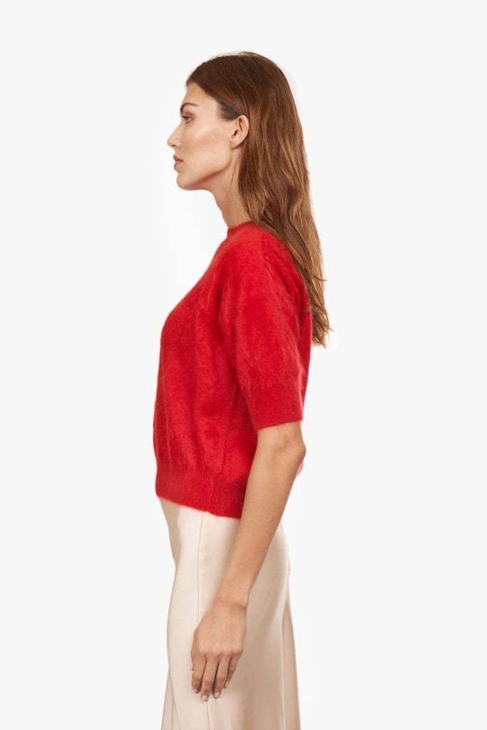 Brushed Elbow Sleeve Boxy Crew - Red Alert