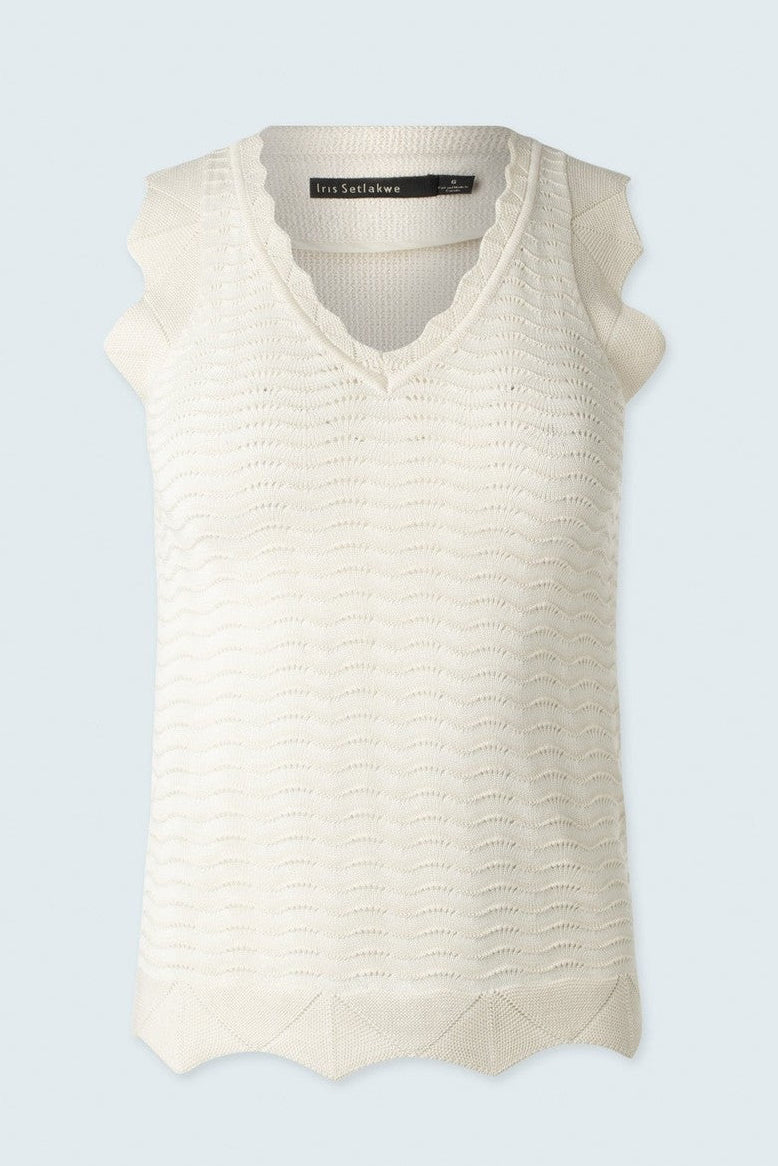 Scallop sleeve and hem knit top