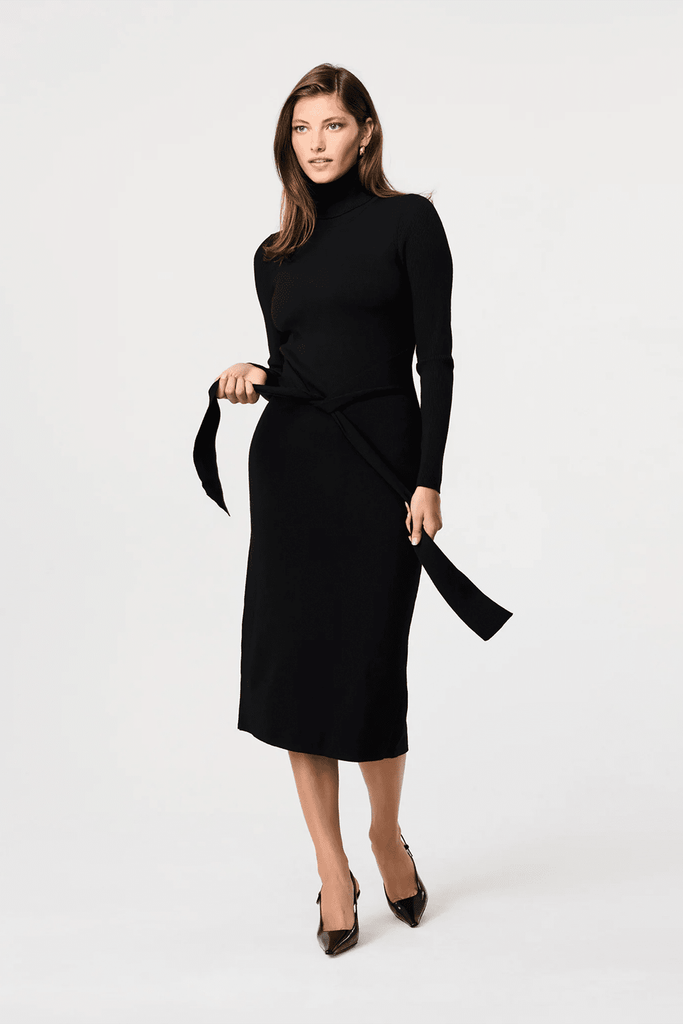 Logan Long Sleeve Tie-Front Turtleneck Dress