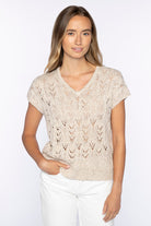 Sequin Cap Sleeve Openwork Vee - Straw