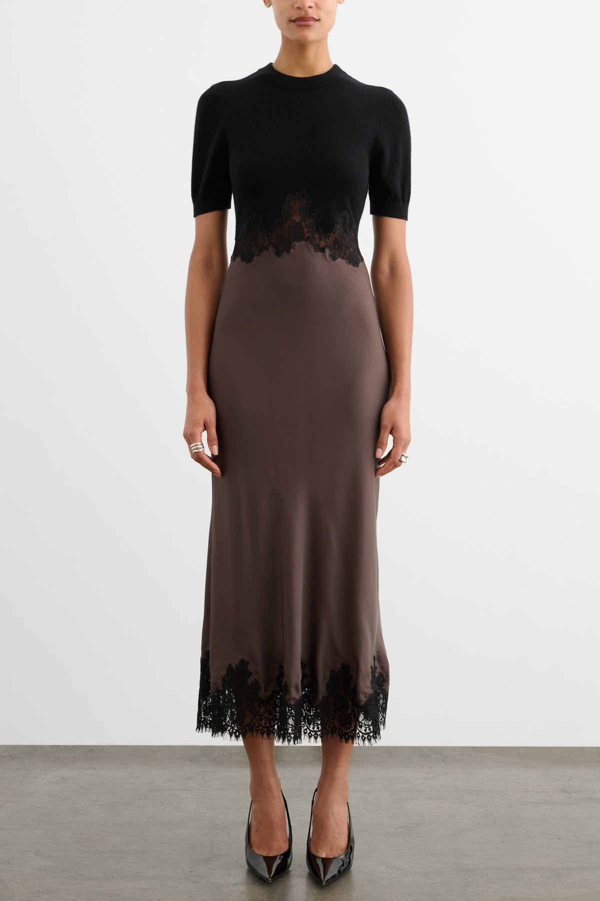 Kaya Combo Midi Dress - Jet/Espresso