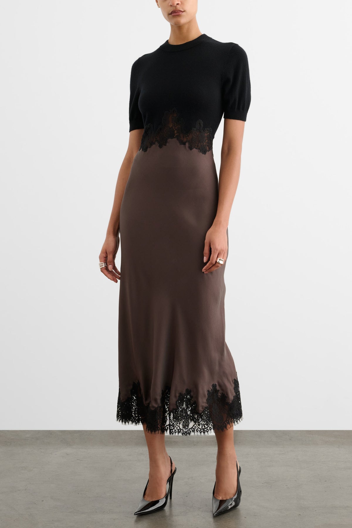 Kaya Combo Midi Dress - Jet/Espresso