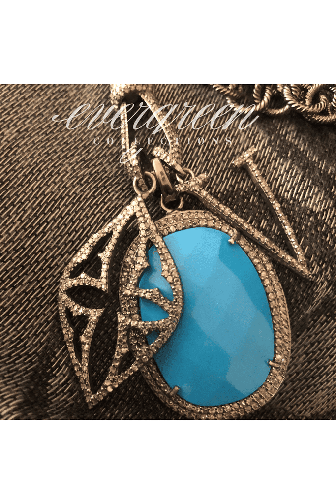 Pave Diamond with Turquoise Pendant
