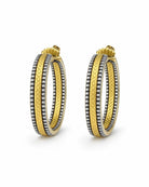 Basket Weave CZ Hoop Earrings - Gold & Black