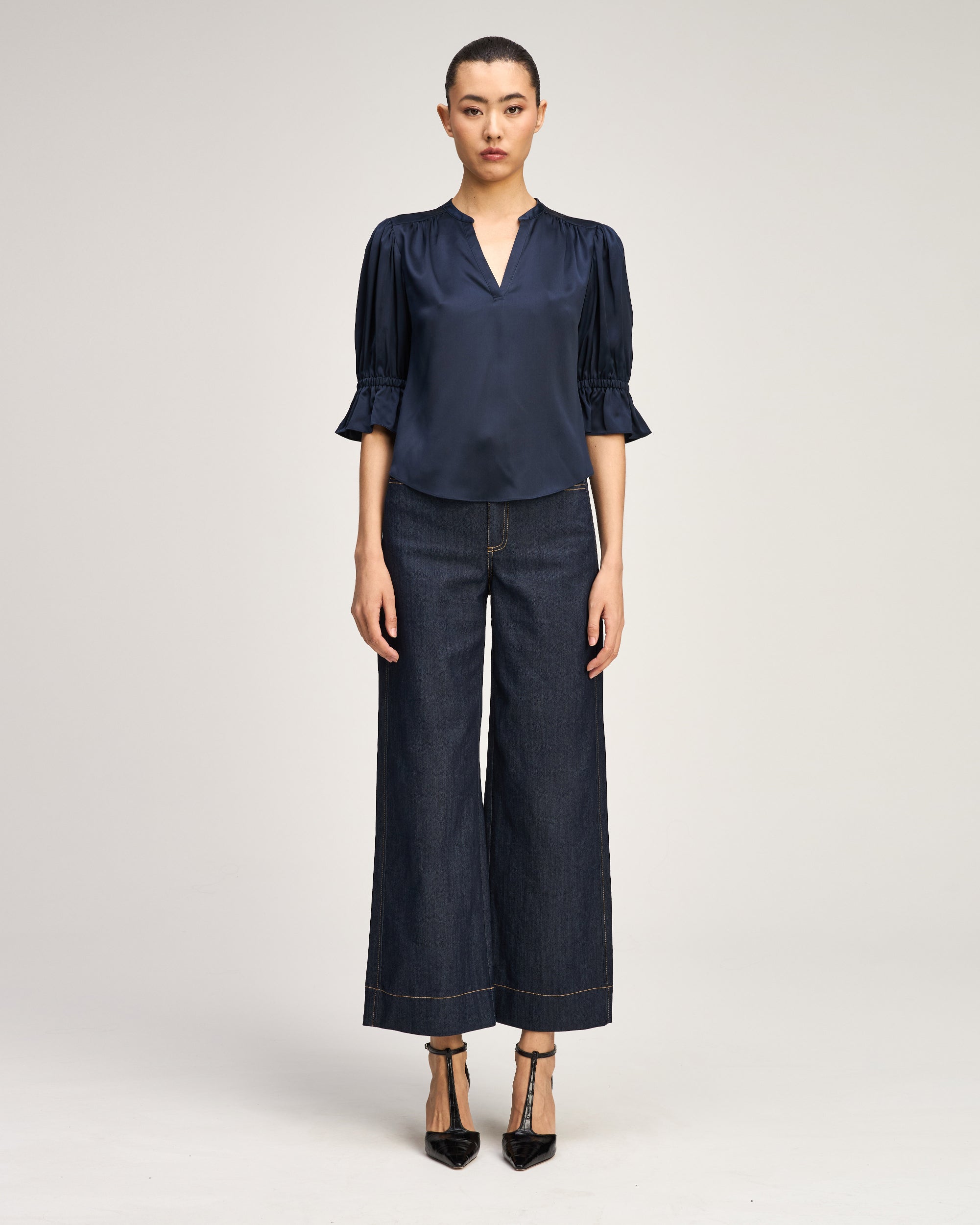 Split Neck Fiona Top - Navy