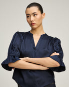 Split Neck Fiona Top - Navy