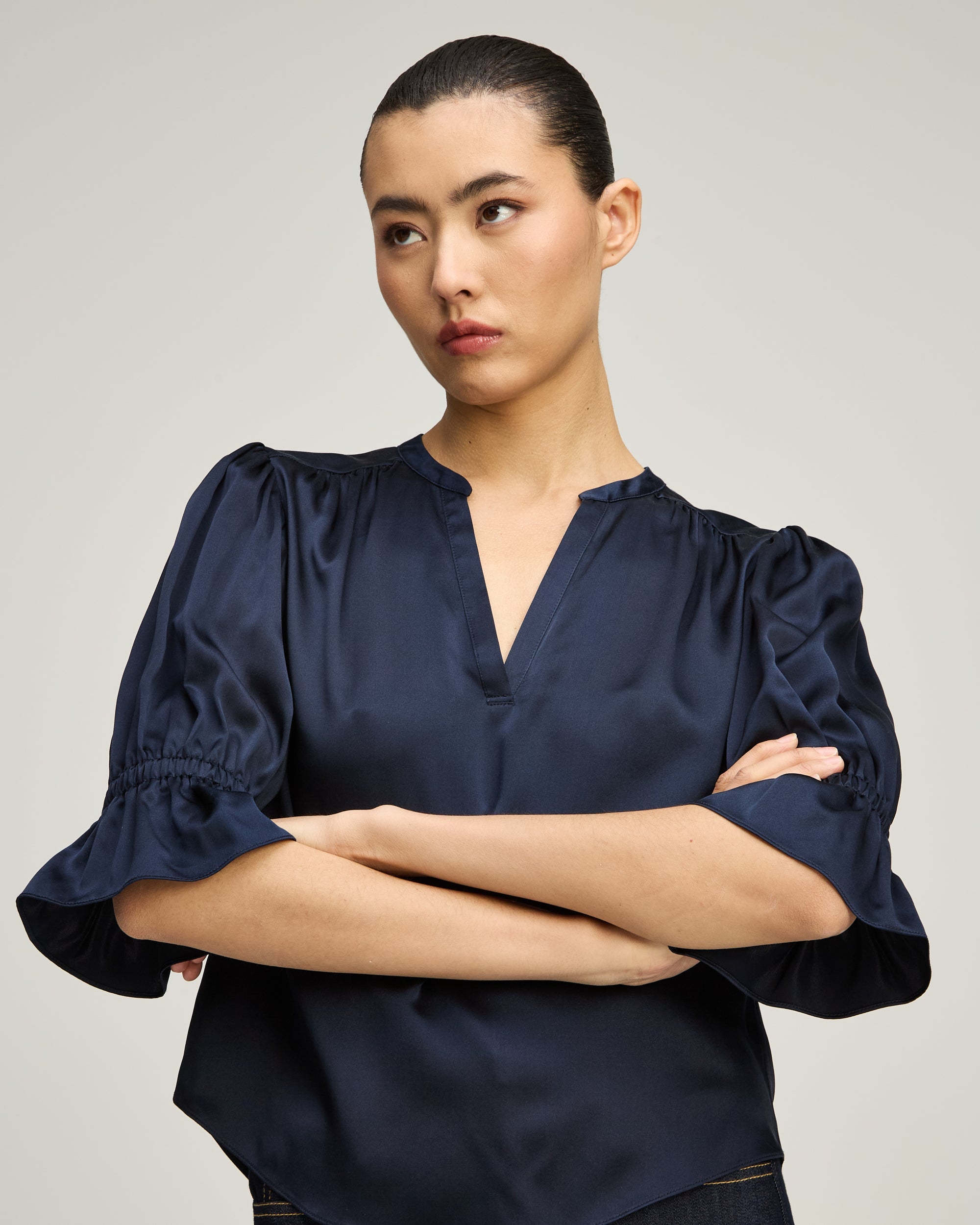 Split Neck Fiona Top - Navy