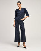 Split Neck Fiona Top - Navy