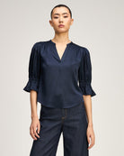 Split Neck Fiona Top - Navy