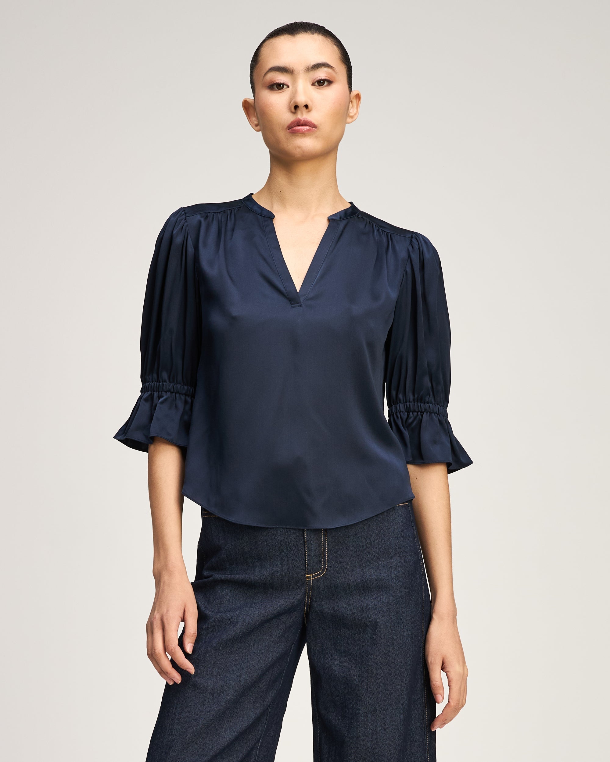 Split Neck Fiona Top - Navy