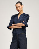Split Neck Fiona Top - Navy