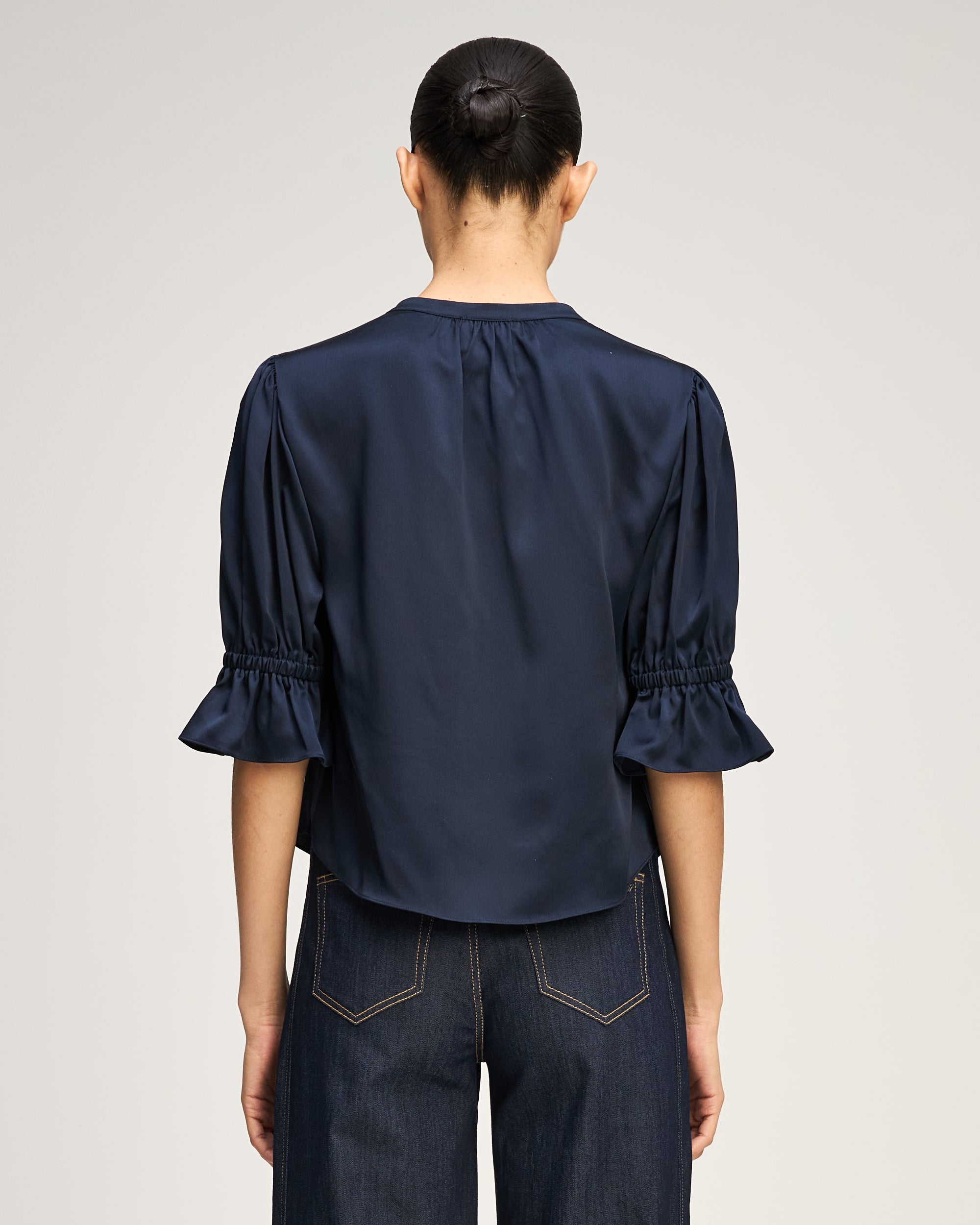 Split Neck Fiona Top - Navy