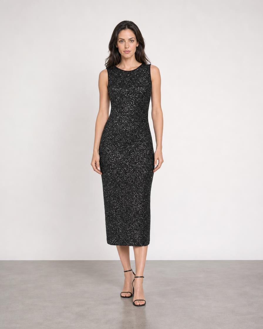 Cleo Low Back Midi Dress - Onyx