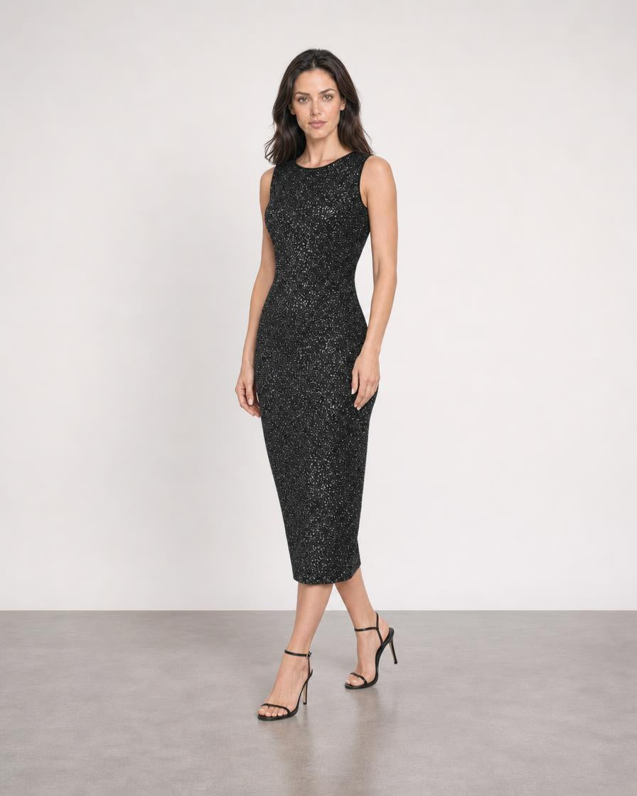Cleo Low Back Midi Dress - Onyx