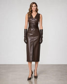 Fabiana V Neck Ruched Midi Dress - Espresso