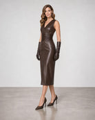 Fabiana V Neck Ruched Midi Dress - Espresso