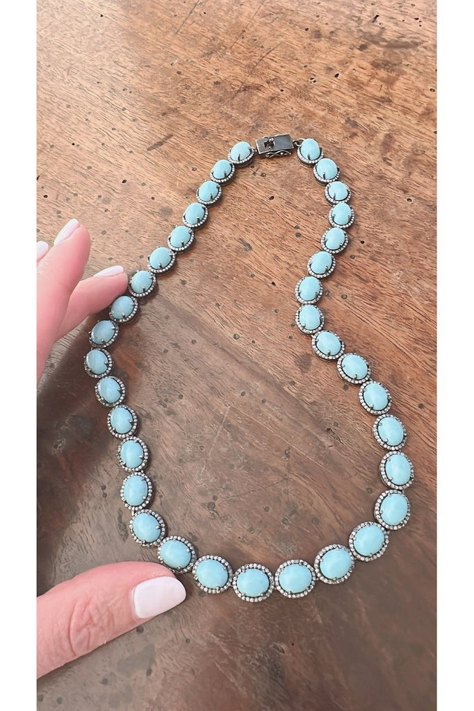 Pave Diamond and Turquoise Necklace