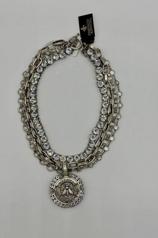 Four Strand Austrian Crystal + Cup Chain with Graphite Abeille Medallion