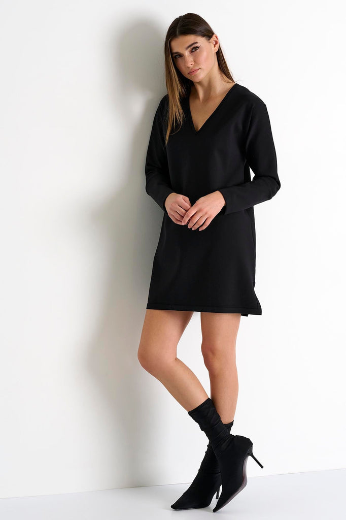 Sofia V-Neck Mini Black Long Sleeve Dress