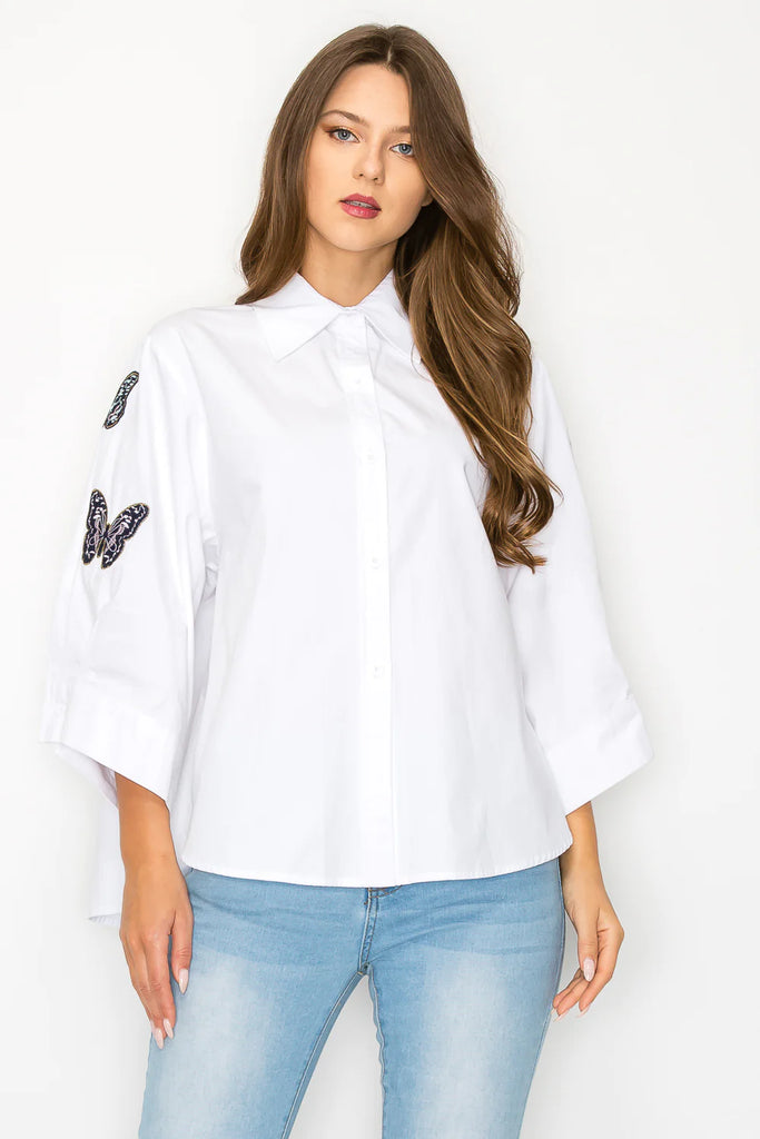 Willow Shirt with Embroidered Butterflies