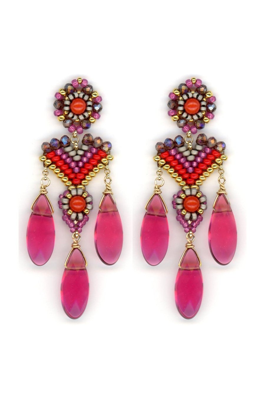 Miguel Ases Red Coral + Amethyst Chandelier Earring